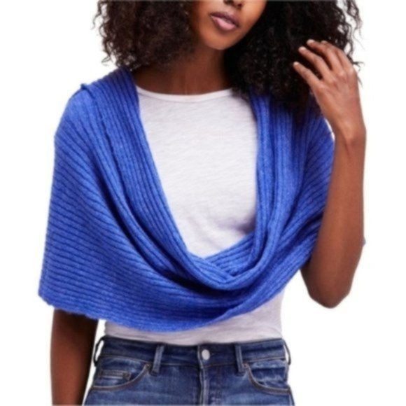 Free People Bottom Line Hooded Rib Cowl, Blue - Picture 2 of 6